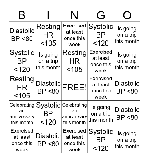 Heart Healthy! Bingo Card