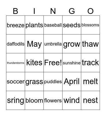 Spring bingo Card