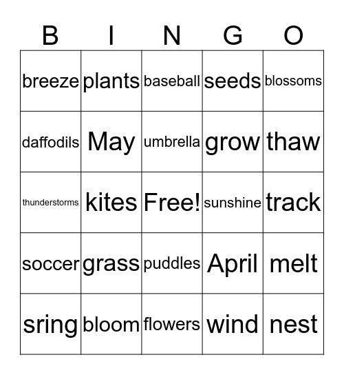 Spring bingo Card