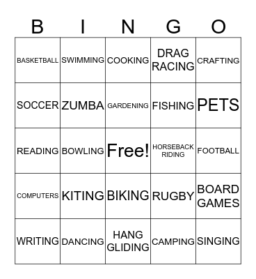 RECREATION BINGO  Bingo Card