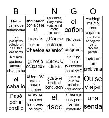 Unidad 3 vocabulario y preterito super irregular Bingo Card