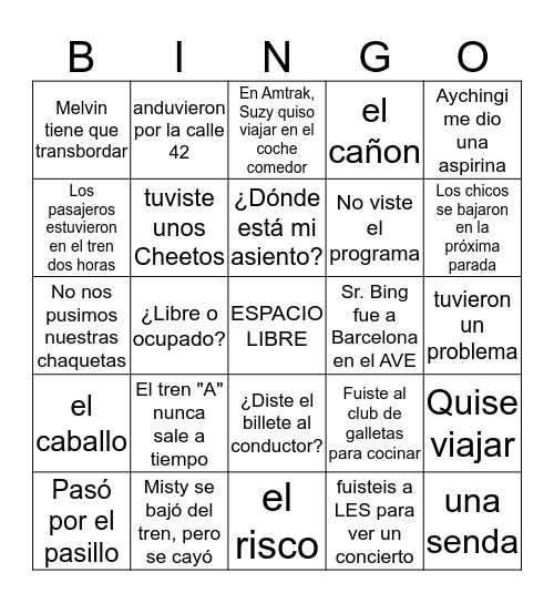 Unidad 3 vocabulario y preterito super irregular Bingo Card