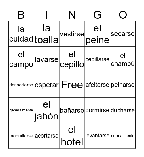 Spanish Bingo Card