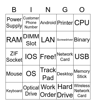 Computer Maintenance Terms Bingo Card
