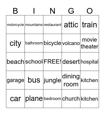 Transportation/Places Bingo Card