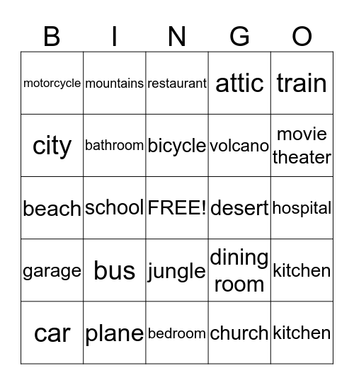 Transportation/Places Bingo Card