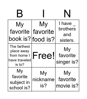 Untitled Bingo Card