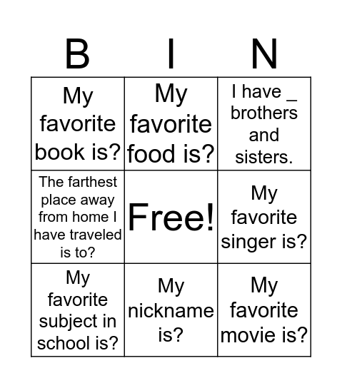 Untitled Bingo Card