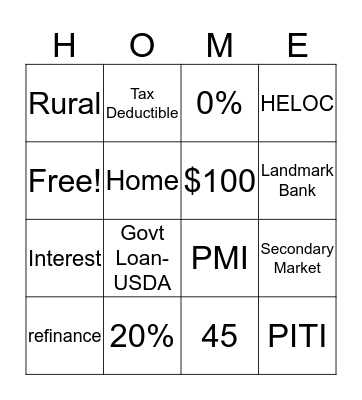 Real Estate Product Knowledge and Referrals Bingo Card