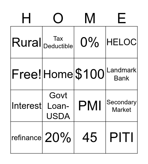 Real Estate Product Knowledge and Referrals Bingo Card