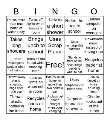 Conservation Bingo Card