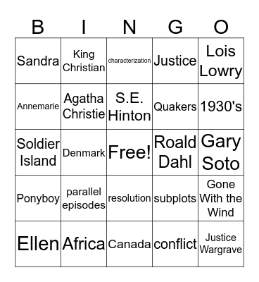 Reading Bingo Card