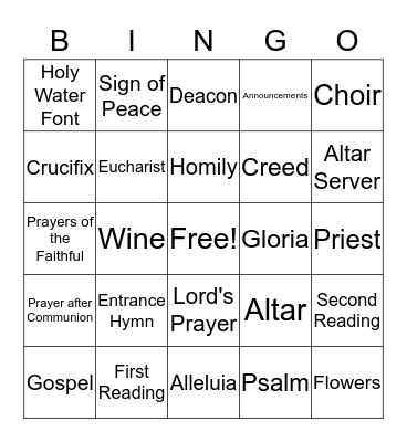 Catholic Mass Bingo Card