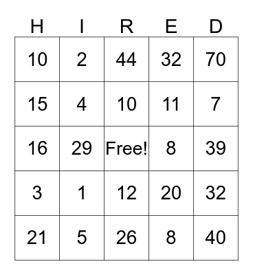The Work Force Game Bingo Card
