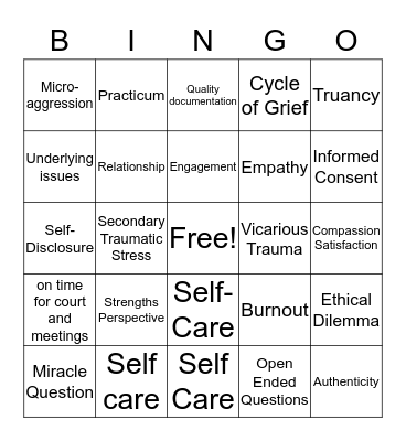 Social Work Practice  Bingo Card