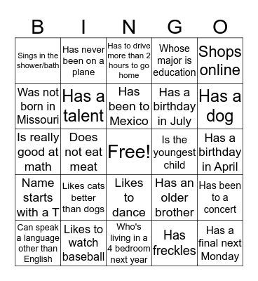 Get to Know Your Neighbors!! Bingo Card