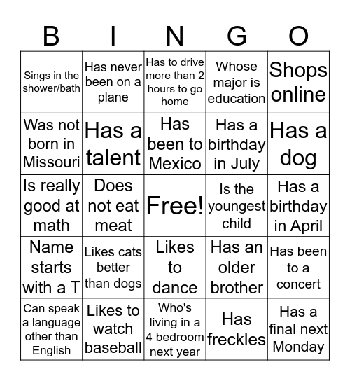 Get to Know Your Neighbors!! Bingo Card