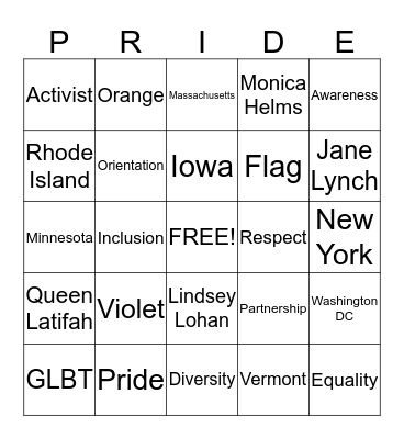 PRIDE MONTHY Bingo Card