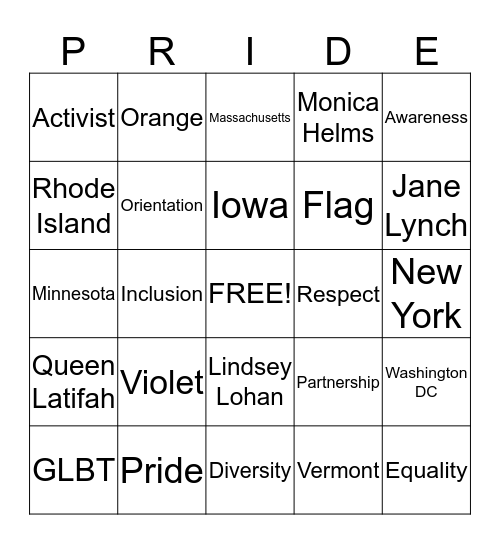 PRIDE MONTHY Bingo Card