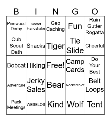 CUB SCOUT BINGO Card