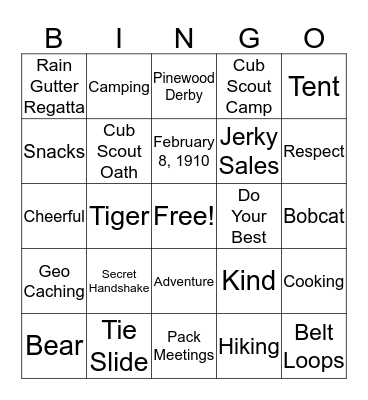 CUB SCOUT BINGO Card