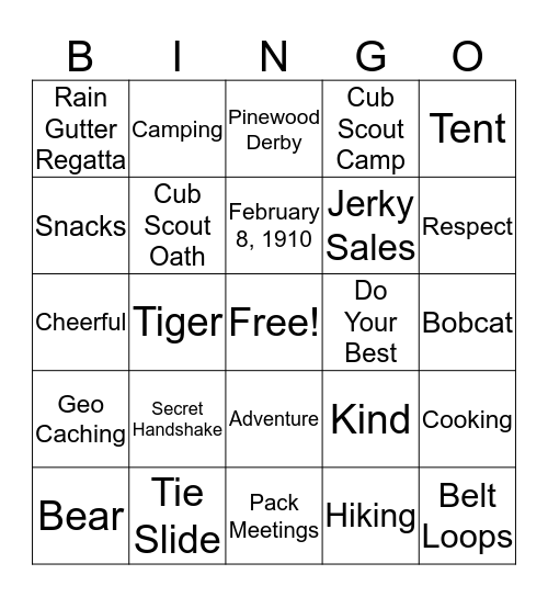 CUB SCOUT BINGO Card