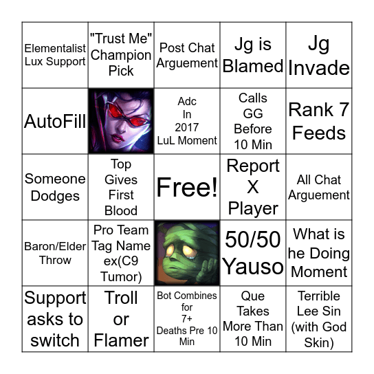 League Sucks Bingo Card