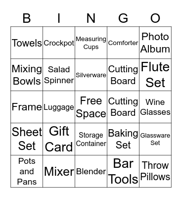 Bridal Shower Bingo Card