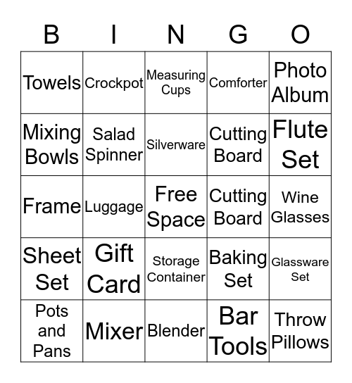 Bridal Shower Bingo Card