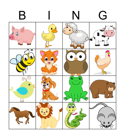 Animal Bingo Card