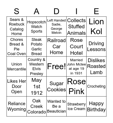 Happy 105th Birthday Sadie  Bingo Card