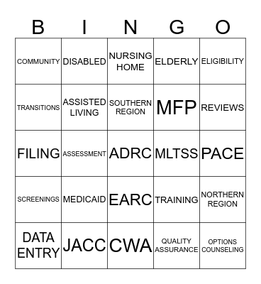 Office of Community Choice Options (OCCO) Bingo Card