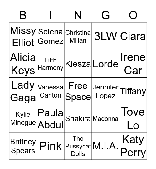 Female Artists - Card 2 Bingo Card
