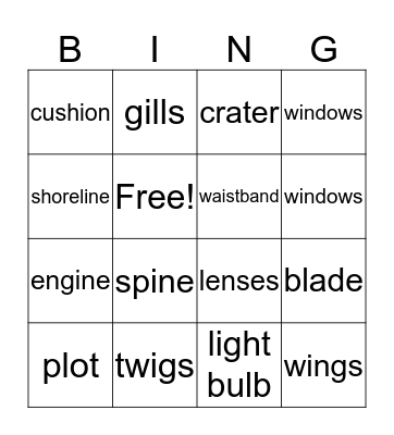 Parts and Wholes  Bingo Card
