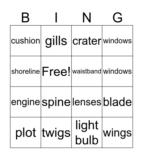 Parts and Wholes  Bingo Card