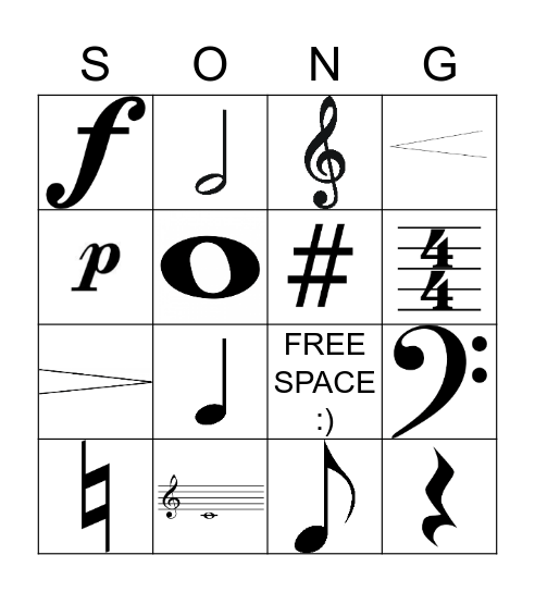 Music Symbols Bingo Card
