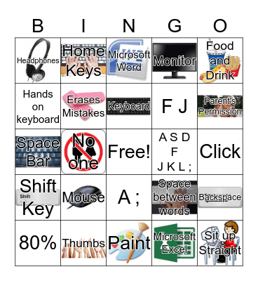 Computer Bingo - Kindergarten Bingo Card