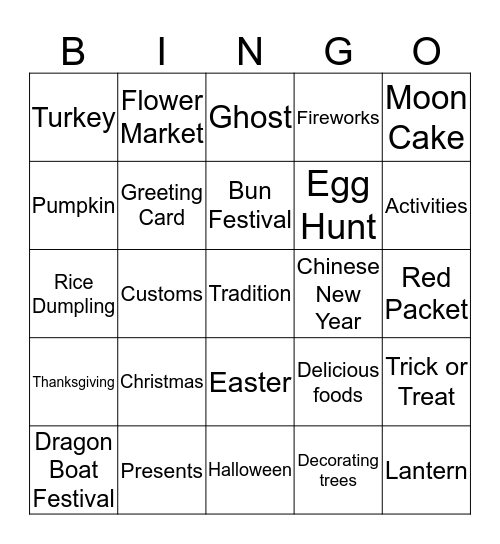 World Festivals Bingo Card