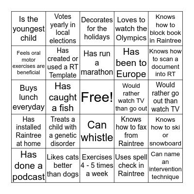 Therapy Playground Game Bingo Card