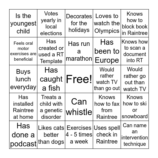 Therapy Playground Game Bingo Card