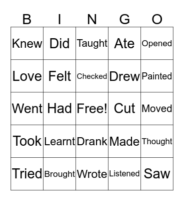 Past Tense Verbs Bingo Card