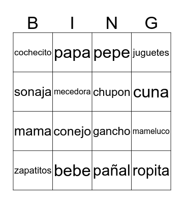 baby Shower Bingo Card