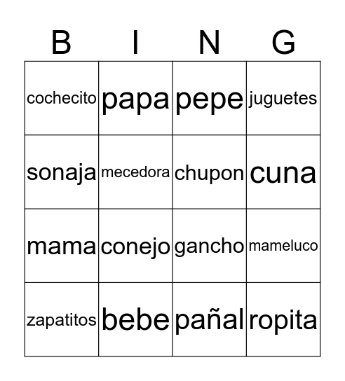 baby Shower Bingo Card