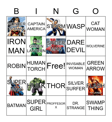 Superhero Bingo Card