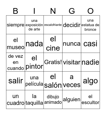 Museum and Movies Bingo Card