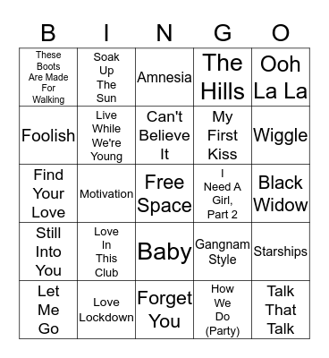 Y2K and Up Music - Card 6 Bingo Card