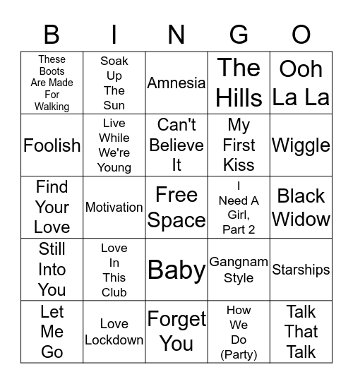 Y2K and Up Music - Card 6 Bingo Card