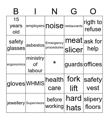 workplace safety Bingo Card