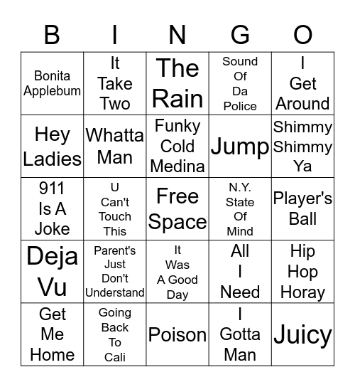 Yo! MTV Raps - Card 1 Bingo Card