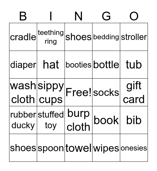 Baby Shower BINGO! Bingo Card